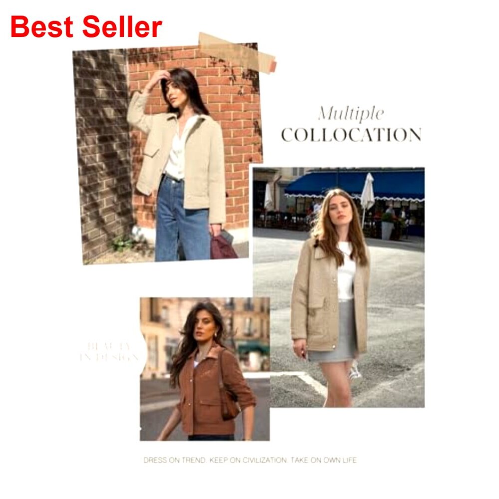 Women's Jacquard Button-Down Shacket Jacket with Pockets, Long Sleeve Casual - Picture 5 of 7